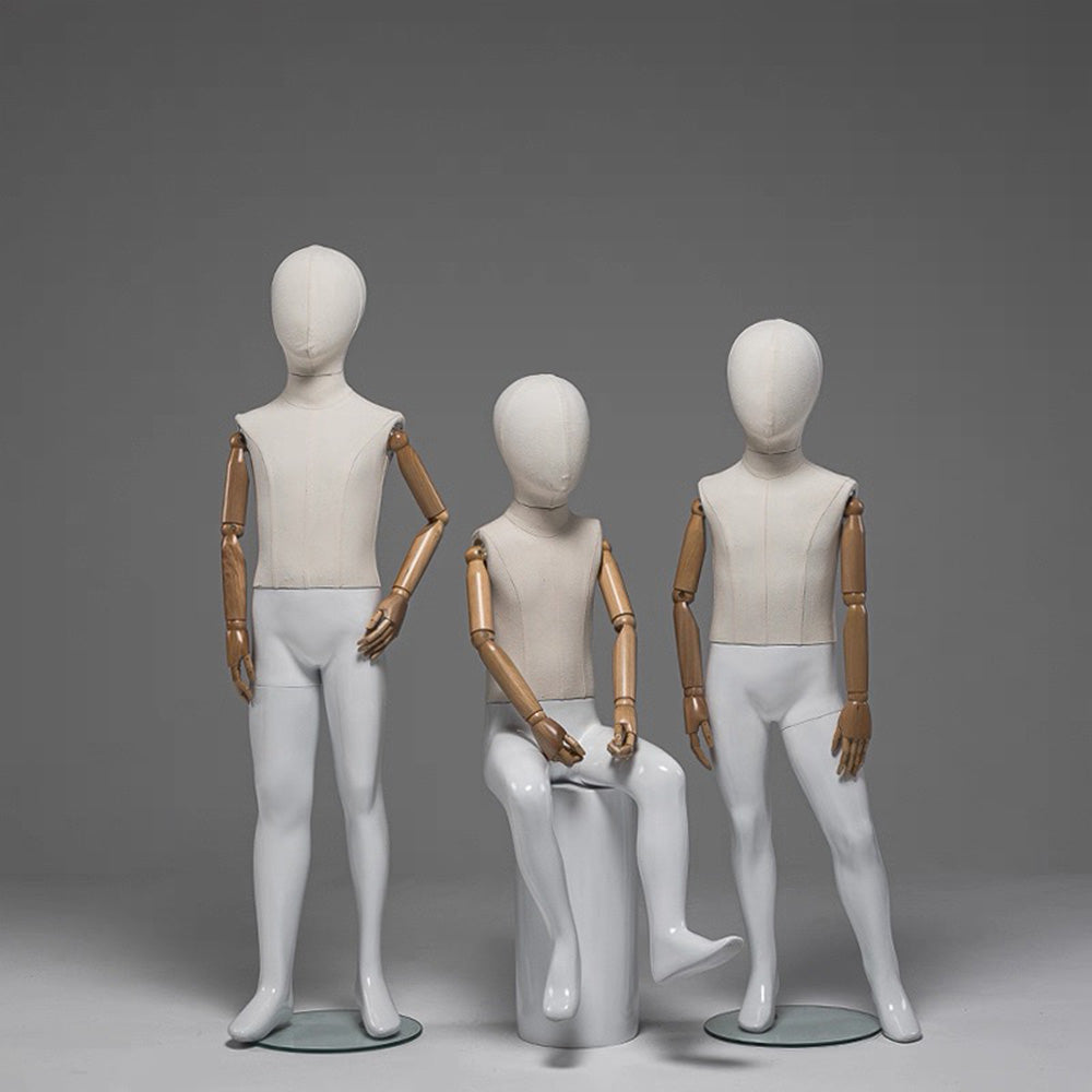 Kids Full Body Mannequin,Fabric Wrapped Torso Painted Legs Wooden Arms
