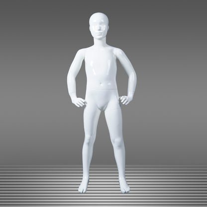 Glossy White Kids Full Body Mannequin with Arms and Base