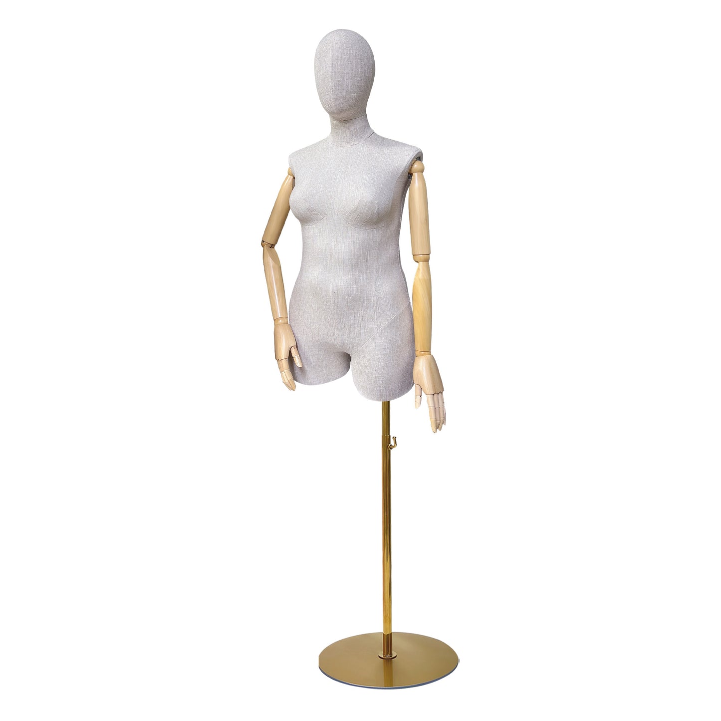 Adult Female Plus Size Torso Mannequin,Half Body Mannequin Torso,Bamboo Linen Fabric Clothing Dress Form,Adult Props with Wooden Arms,Mannequin for Cloth Window Display DE-LIANG