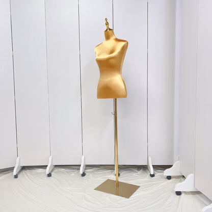 Clearance Satin Female Half Body Mannequin, Adjustable Women Silk Dress form Torso, Clothing Model Props,Lady Display Form with Golden Base DE-LIANG