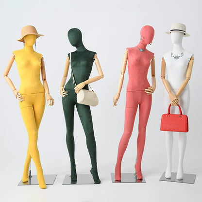 DE-LIANG Suede Female Full Body Mannequin with Wooden Arms,Coloful Fabric Dress Form Display Model for Clothing Stores