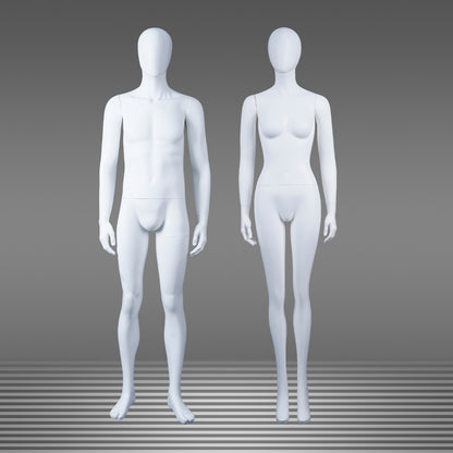 DE-LIANG Male Full & Half Body Mannequin Set | White Fiberglass Dress Form Display with Adjustable Wooden Arms | Standing & Sitting Male Mannequin for Clothing Store Window Display