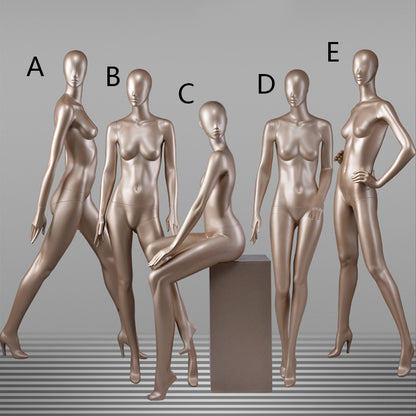 DE-LIANG Glossy Champagne Full Body Female Mannequins with Facial Features– Luxury Fiberglass Dress Form Display Dummy for Boutique Window, Clothing Store & Fashion Showcase