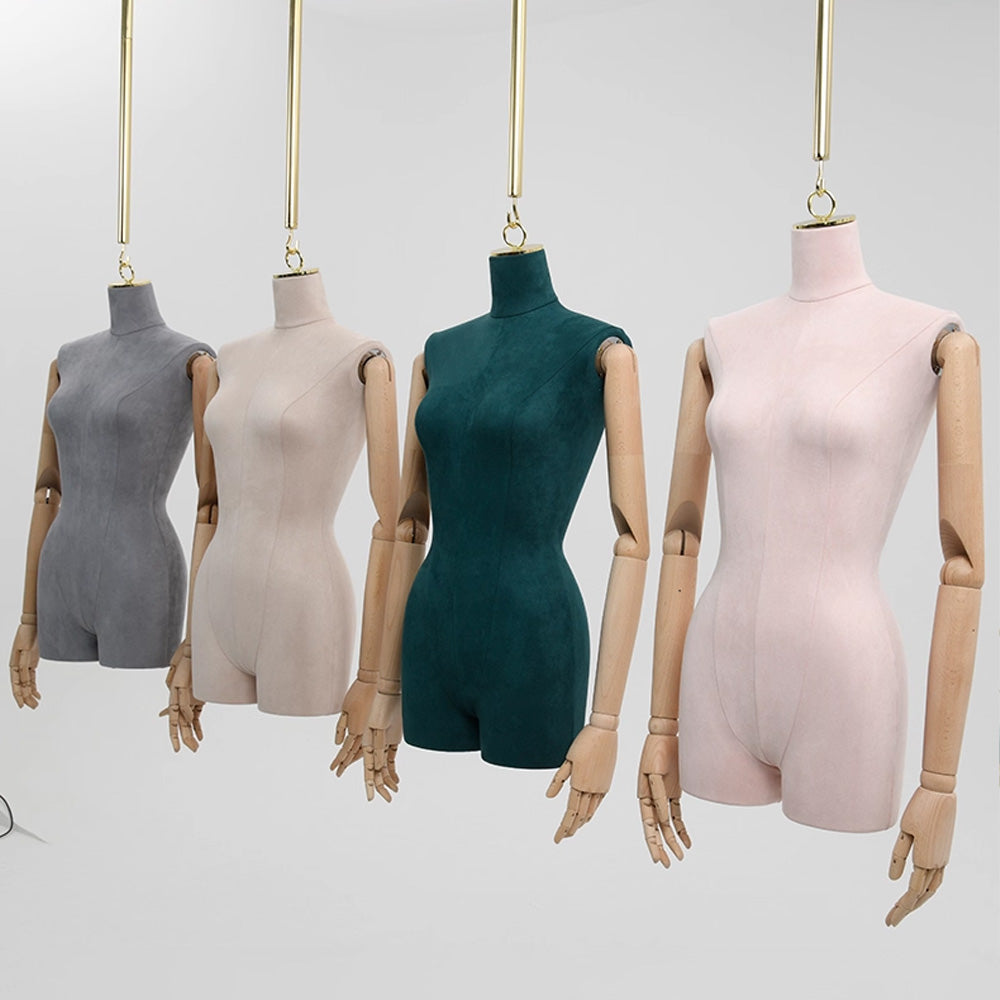 DE-LIANG Hanging Display Mannequin Half Body Form,Suede Fabric Dress Form,Manikin Model for Wedding Display,Women Form with Gold Hook