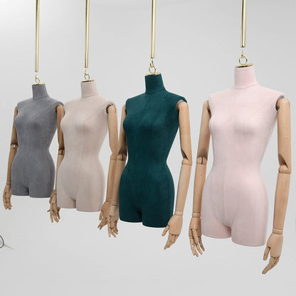 DE-LIANG Hanging Display Mannequin Half Body Form,Suede Fabric Dress Form,Manikin Model for Wedding Display,Women Form with Gold Hook
