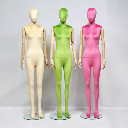 Luxury Matte Flannel Female Mannequin | Articulated Wooden Arms | DE-LIANG