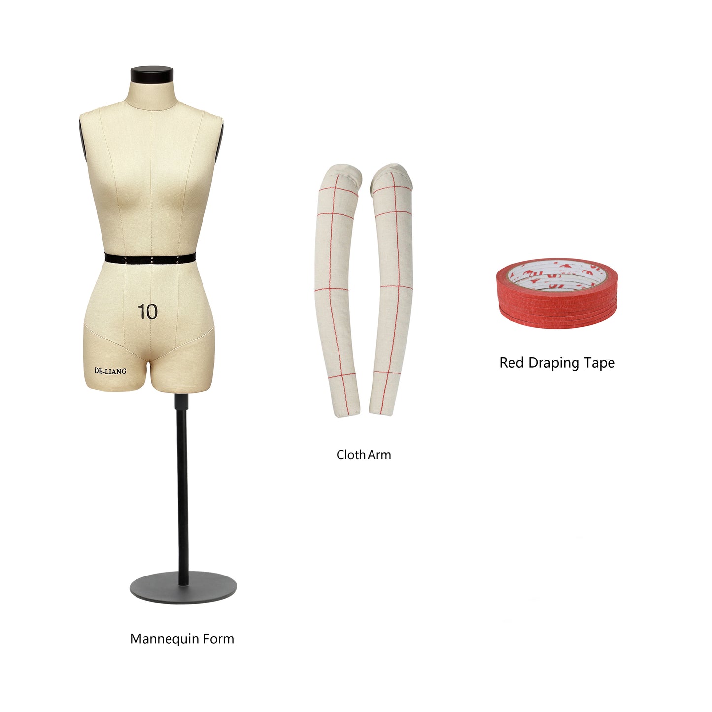 DE-LIANG Miniature Half Body Dress Form with Arms/ Beige Female Mannequin（size 6-8-10-12-14-16）
