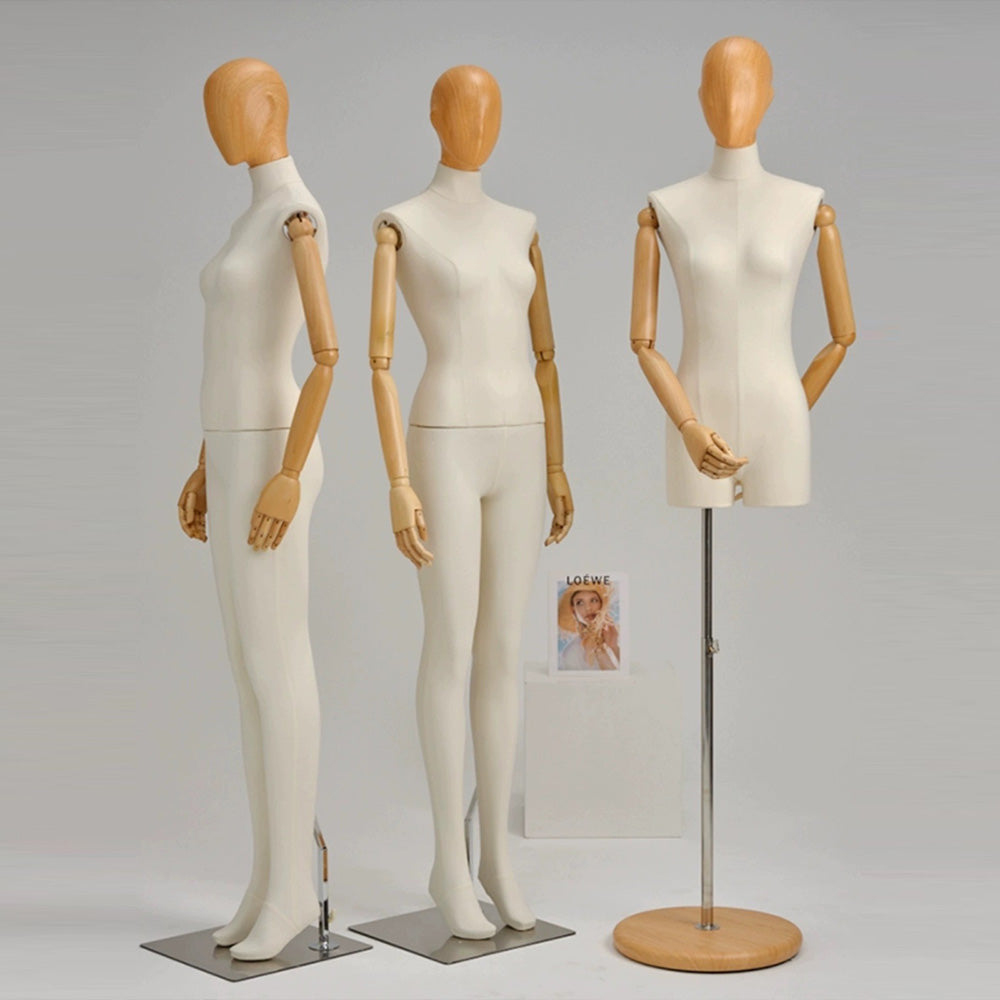 DE-LIANG Female Half Body Mannequin,Linen Display Mannequin with Fiberglass Head With Wooden Effection for Fashion Cloth Dressmaker Dummy DE-LIANG