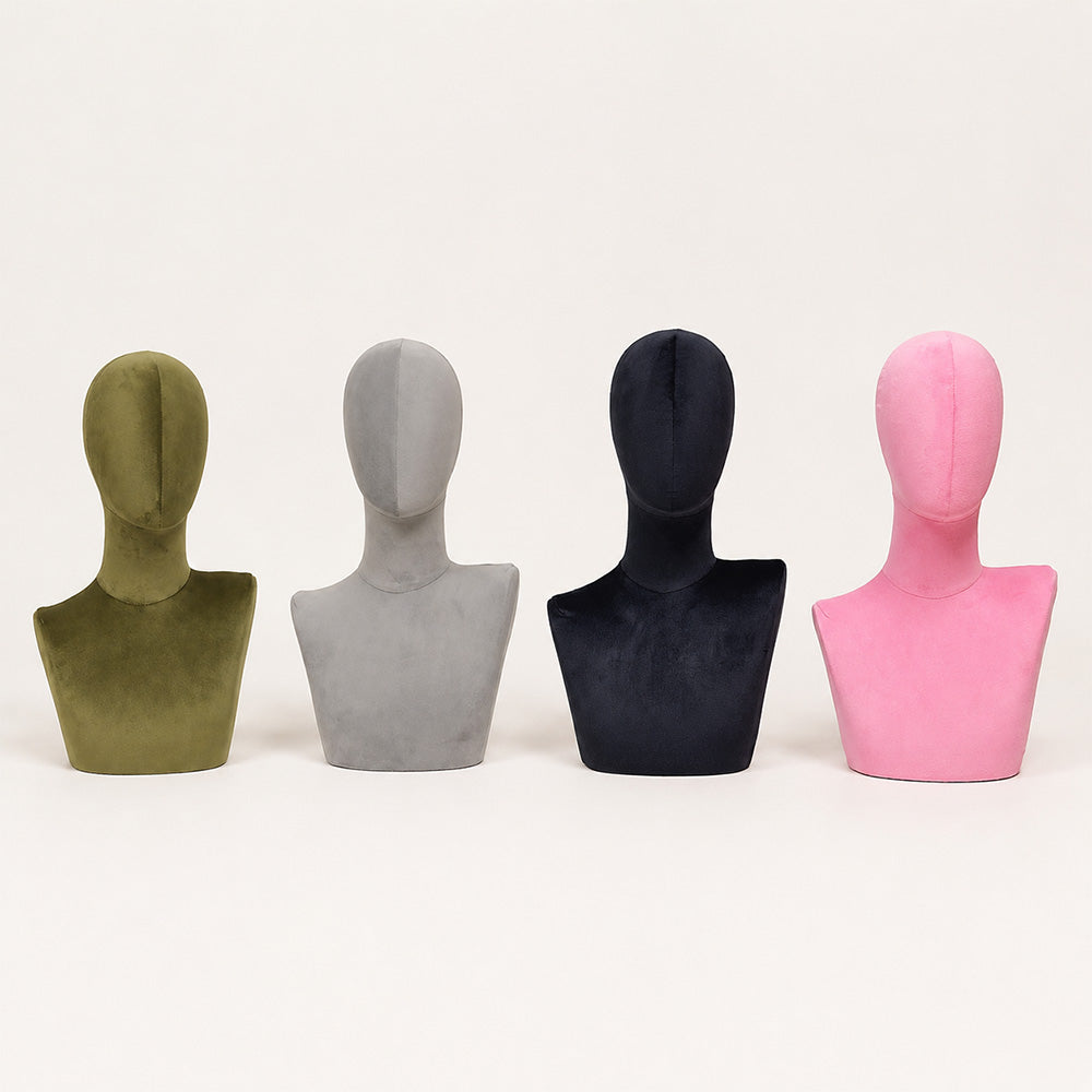 DE-LIANG Suede Mannequin Head Torso Display Stand,Soft Pinnable Foam Wig Head for Hats, Wigs, Jewelry,Accessories | Boutique Window Display Prop | Black / Pink