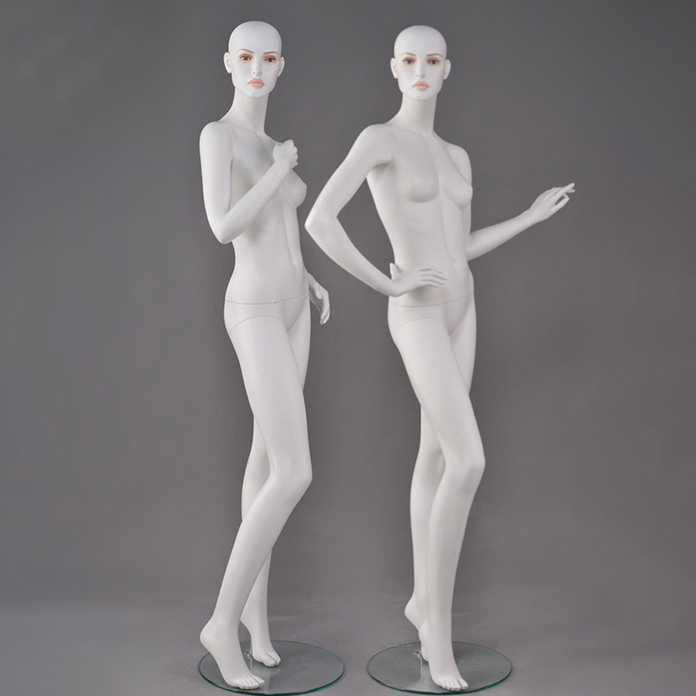 DE-LIANG White Female Full Body Mannequin with Abstract Head,Realistic Fiberglass Display Model for Boutique & Clothing Store Window Display