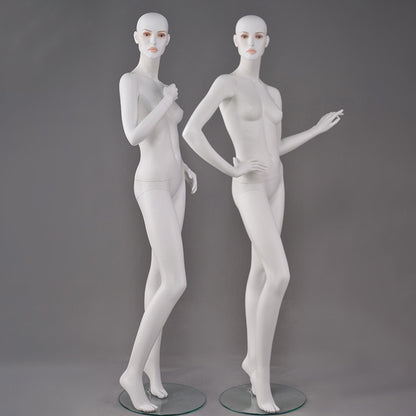 DE-LIANG White Female Full Body Mannequin with Abstract Head,Realistic Fiberglass Display Model for Boutique & Clothing Store Window Display