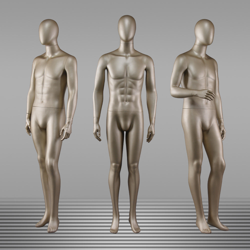 DE-LIANG Male Full Body Mannequin,Metallic Gold Realistic Fiberglass Display Model for Clothing, Suits & Window Showcase,Adjustable Standing Mannequin for Fashion Stores & Exhibitions