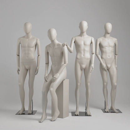 DE-LIANG Luxury Male Full Body Mannequins,Light Gray to Gray Male Dress Form Display Mannequis with Base,Stand Realistic Model for Clothing Shops