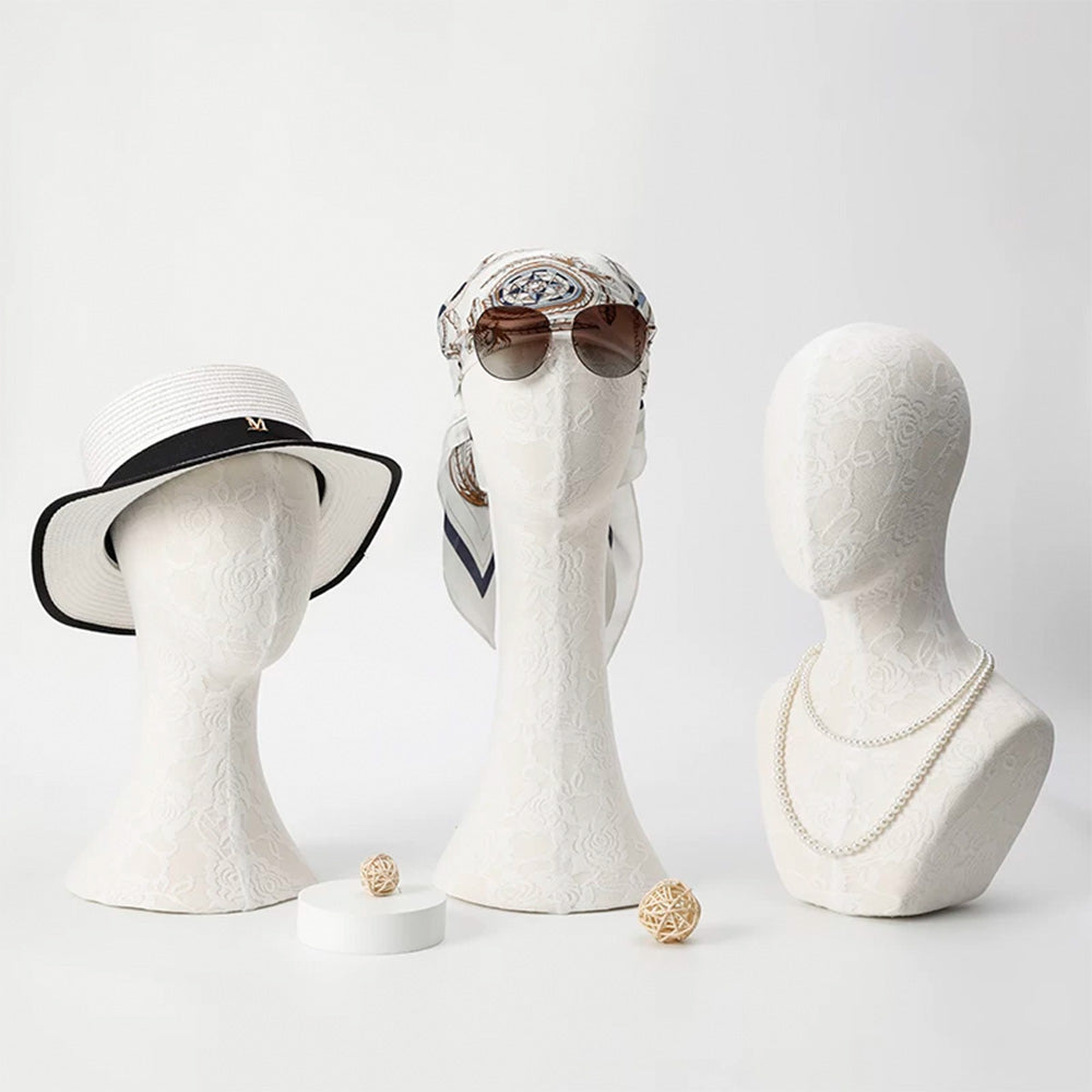 DE-LIANG Pinnable Lace Mannequin Head Display Stand for Hats Wigs Scarves & Jewelry