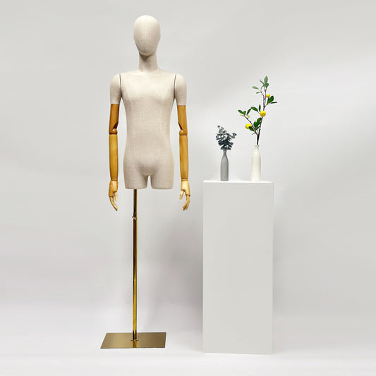 Luxury Linen Mannequin Half Body Torso,Male Dress Form Model Props with Head,Clothing Stores Display Holder（复制） - De-Liang Dress Forms