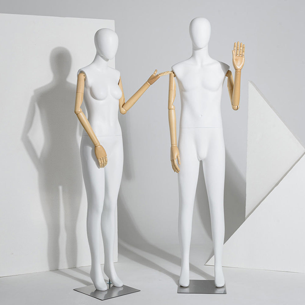 Male and Female Full Body Mannequin,Torso Mannequin,Matte White Woman Display Model Dummy Form For Slub Hemp Human Torso With Wood Arms DE-LIANG