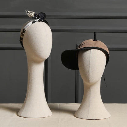 DE-LIANG Linen Fabric Mannequin Head Stand,Pinnable Manikin Head,Foam Head Model for Hat, Wig, Jewelry & Glasses Display