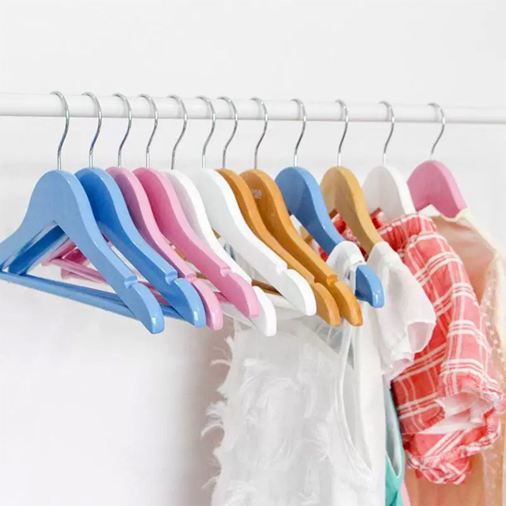 DE-LIANG Kids Solid Wood Hangers with Clips | Non-Slip Children's Closet Hangers Ages 2–8