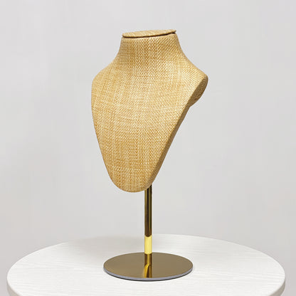 DE-LIANG Woven Rattan Necklace Bust & Hat Display Stand – For Jewelry and Hat Display