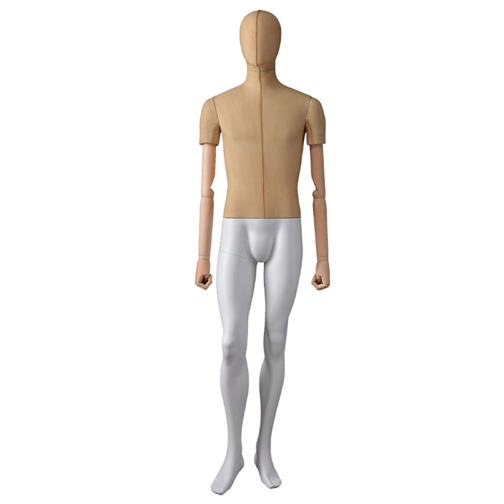 DE-LIANG Male Fabric Full Body Mannequin with Wooden Arms,Adjustable Tailor Dress Form Display Model for Clothing Stores, Suits, Window Fashion Display & Boutique Decoration
