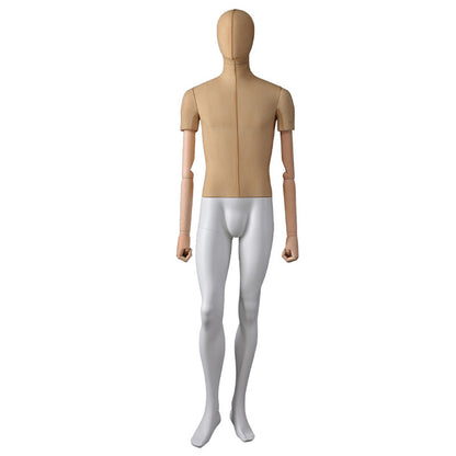 DE-LIANG Male Fabric Full Body Mannequin with Wooden Arms,Adjustable Tailor Dress Form Display Model for Clothing Stores, Suits, Window Fashion Display & Boutique Decoration