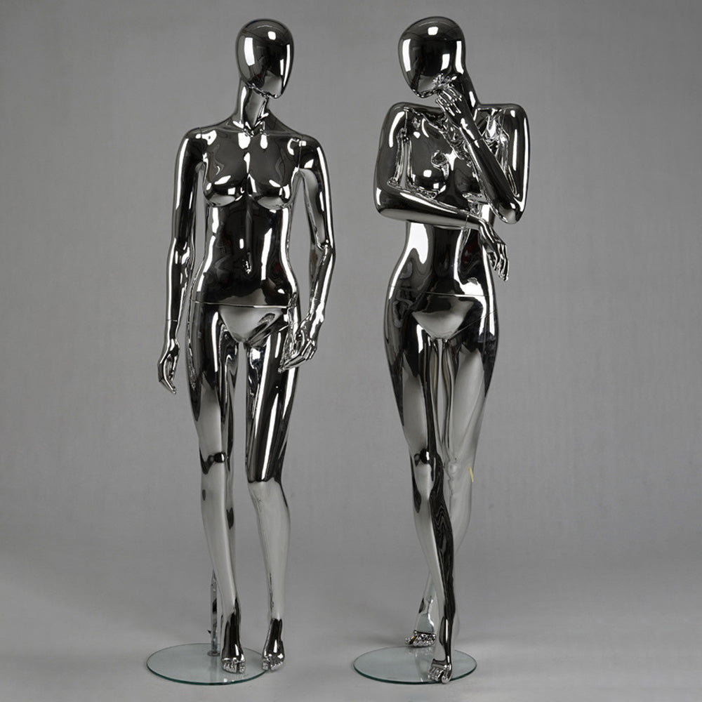 DE-LIANG Silver Plated Female Full Body Mannequins,Realistic Fiberglass Dress Form Display for Clothing Stores, Window Displays