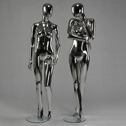 DE-LIANG Silver Plated Female Full Body Mannequins,Realistic Fiberglass Dress Form Display for Clothing Stores, Window Displays