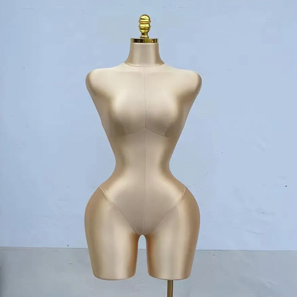 Mannequin de corps féminin élégant en satin en forme de S, torse de robe pour femme réglable, accessoires de modèle de vêtements, forme d'affichage pour femme avec base en métal