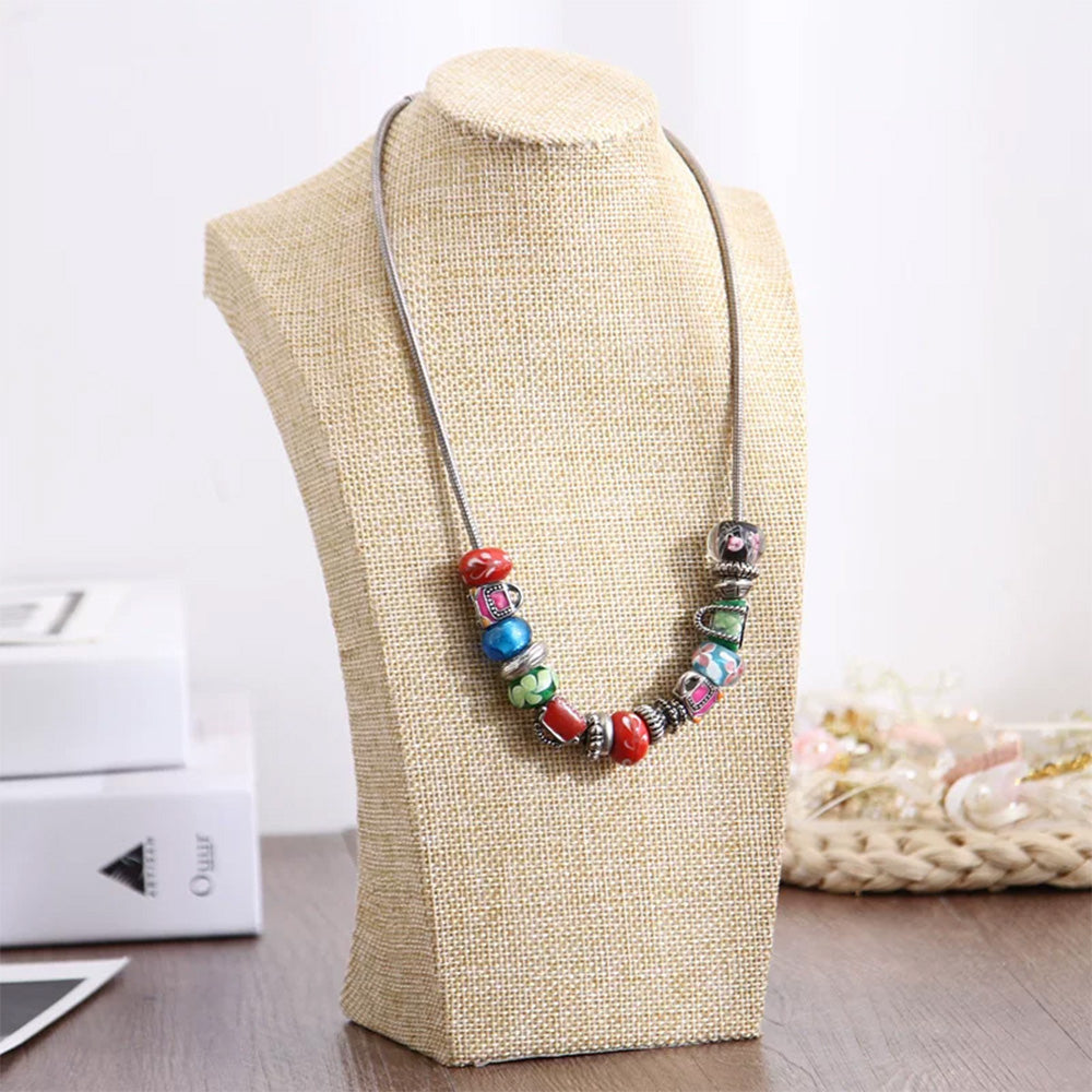DE-LIANG Burlap Neck Mannequin Stand – Jewelry Necklace & Pendant Display Holder