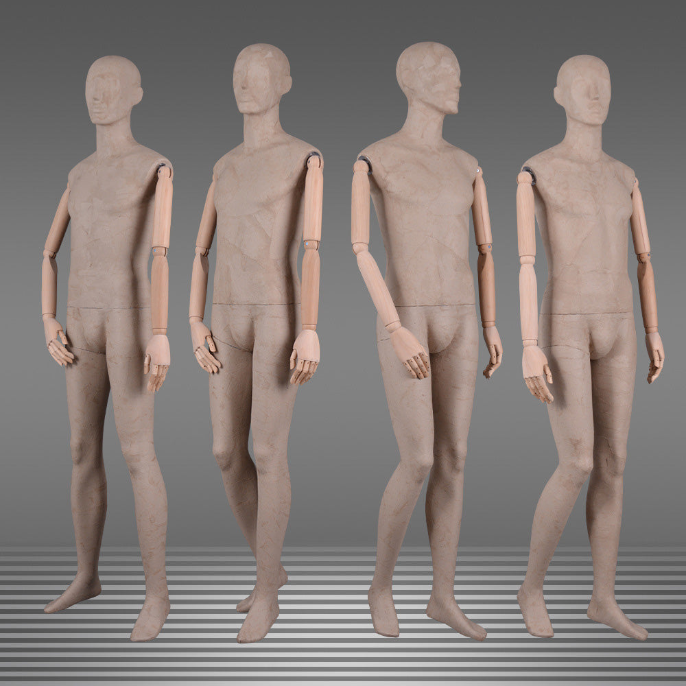 DE-LIANG Male Linen Mannequin with Wooden Arms | Full Body Fabric Display Torso for Clothing Store & Window Display