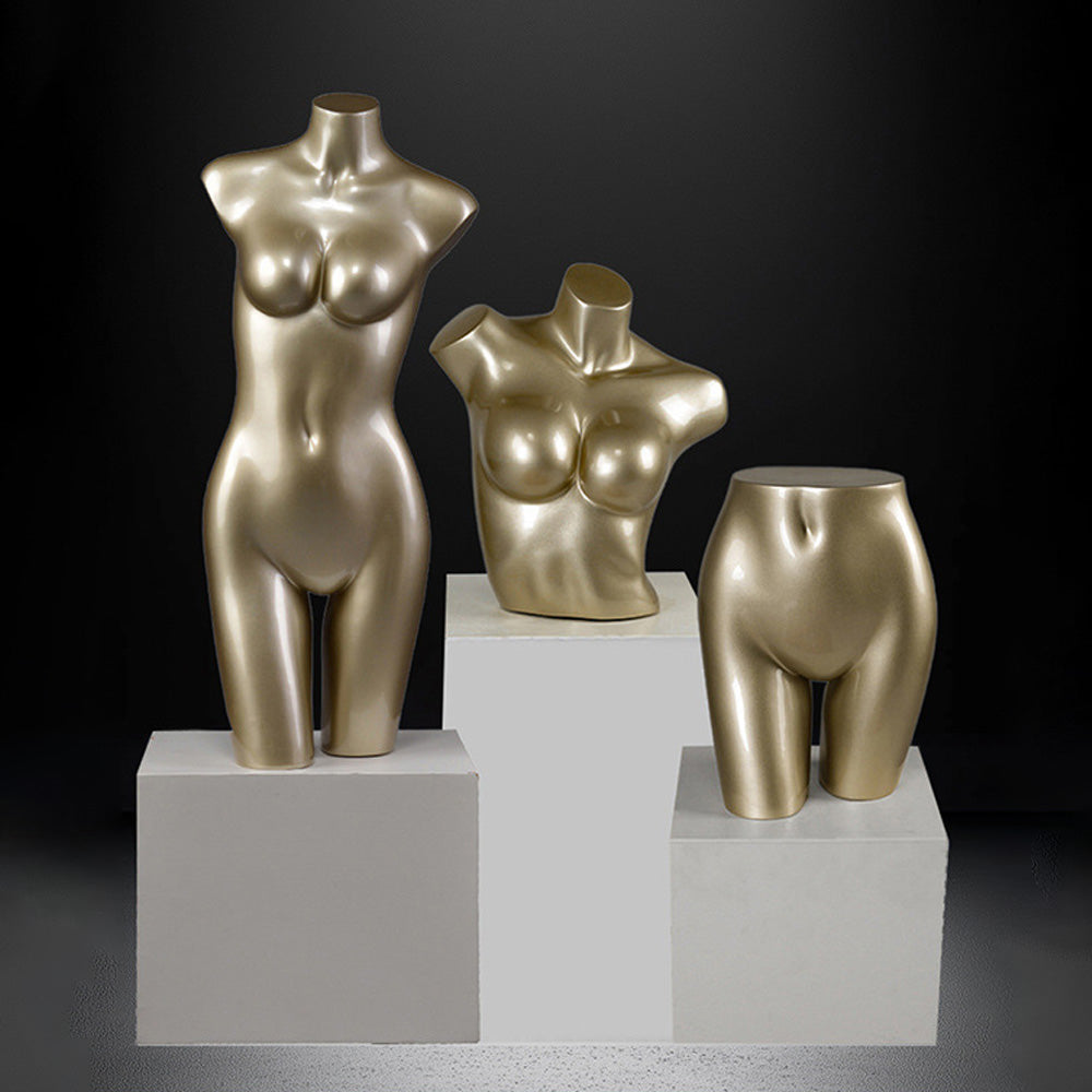 DE-LIANG Glossy Gold Female Full Body & Half Body Mannequin Set,Fiberglass Display Torso for Clothing, Lingerie, Underwear, Dress & Boutique Window Showcase Props