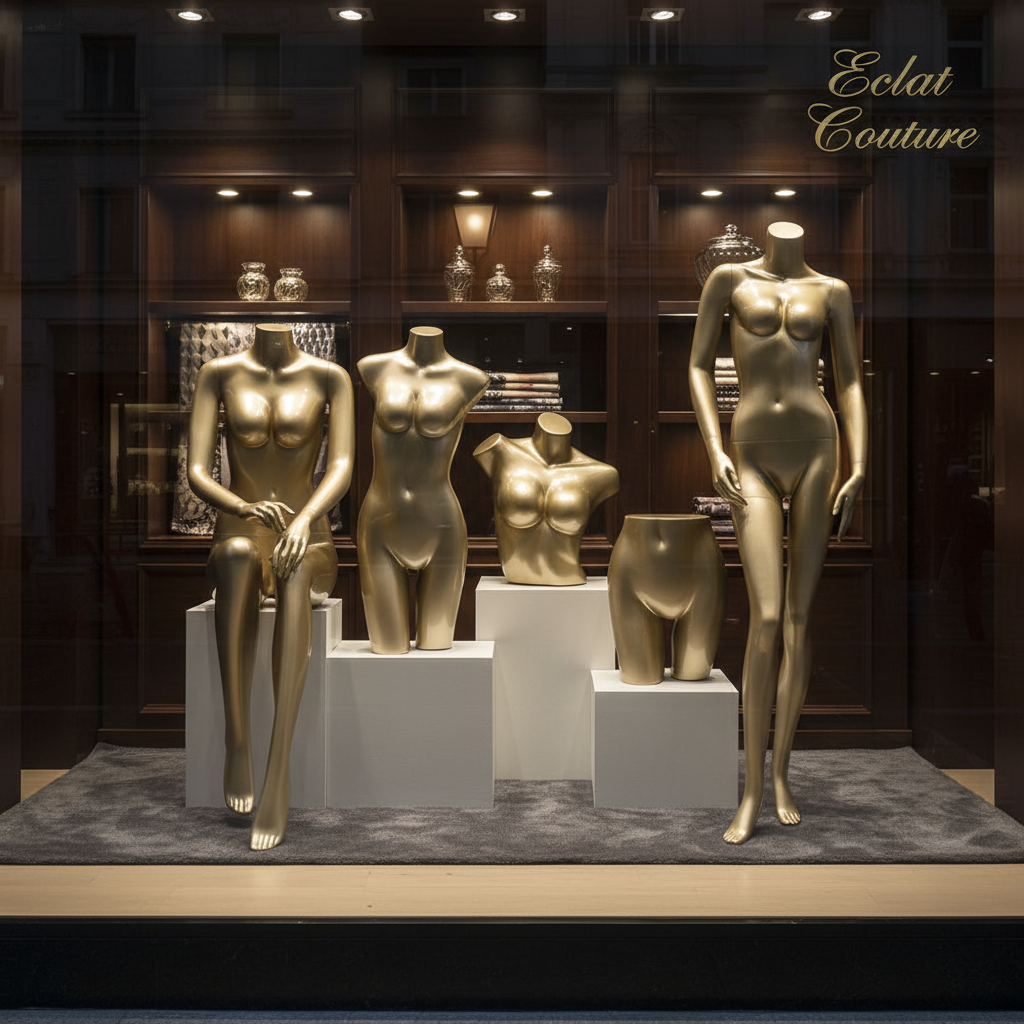 DE-LIANG Glossy Gold Female Full Body & Half Body Mannequin Set,Fiberglass Display Torso for Clothing, Lingerie, Underwear, Dress & Boutique Window Showcase Props