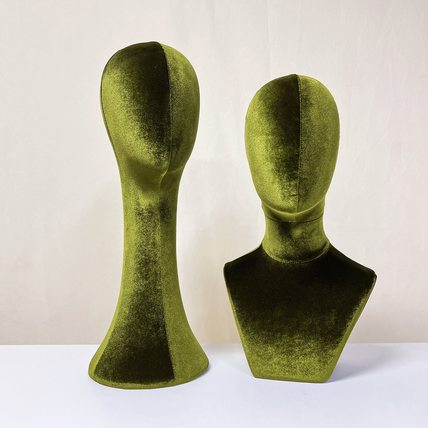 Luxurious Olive-Green Velvet Head Model, Can Pinnable Cloth Head Mannequin, Head Hat Stand/Display, Lace Head Wig Stand, Hat Rack W/ Fabric DE-LIANG