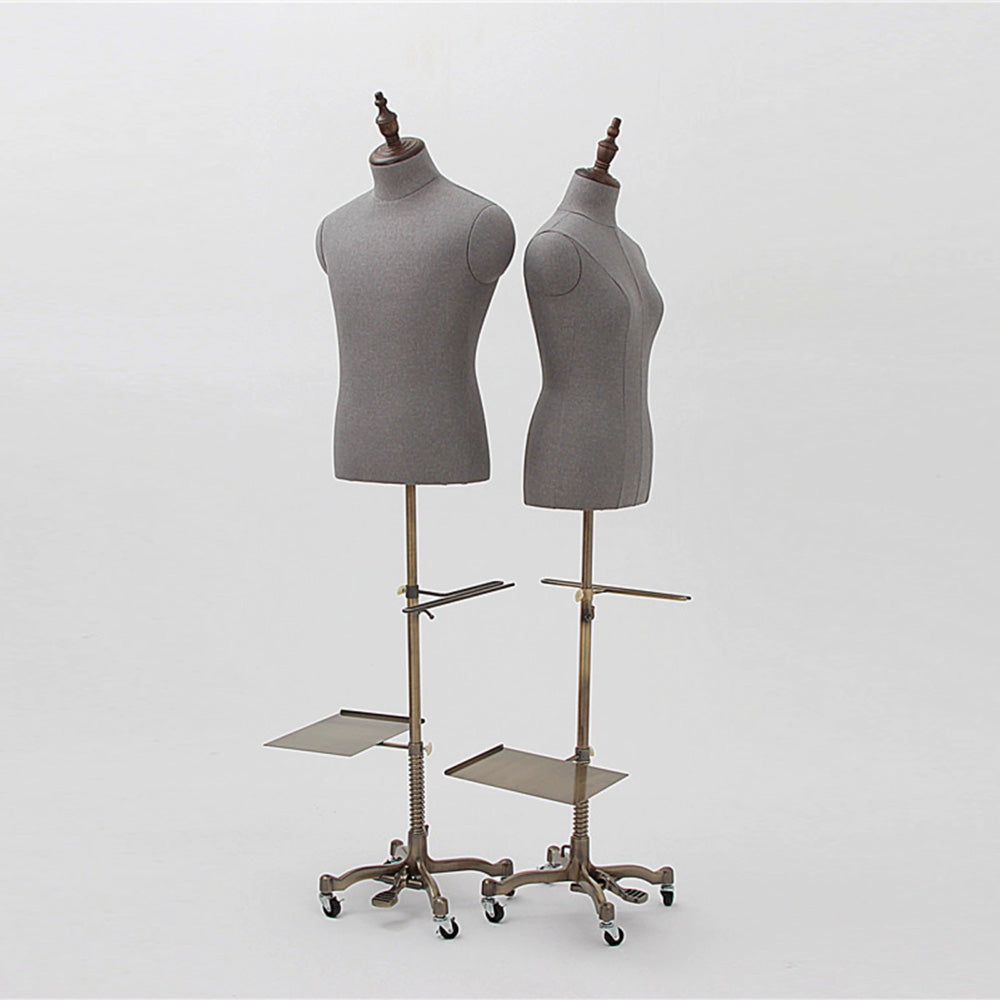 Luxury Clothing Store Female/Male Half Body Mannequin,Gray Dress Form Fabric Suit Pants Rack Display,Half Body Torso With Golden Cross Base