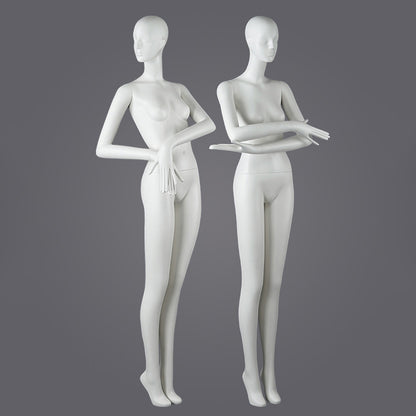 DE-LIANG Female Full Body Mannequins,Matte White Fiberglass Realistic Dress Form Display | Elegant Standing & Sitting Window Display Model for Clothing Stores, Boutiques