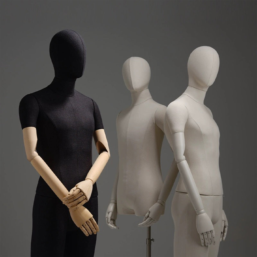 Luxury Linen Male Full Body Mannequin,Black/White Standing Dress From Torso,Display Model with Wooden Arms for Clothing,Dress Display DE-LIANG