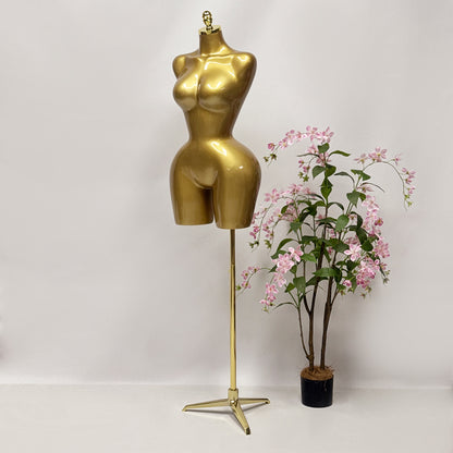 DE-LIANG Female Curvy Half Body Mannequin,Lagre Size Golden Women Dress form Torso With Big Hips and Slim waist,Brazilian Body Mannequin