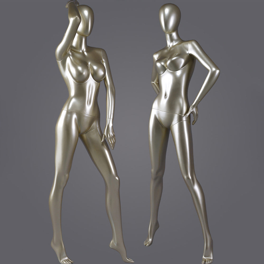 DE-LIANG Glossy Champagne Gold / Black Female Full Body Mannequin Set, Realistic Fiberglass Standing & Sitting Display Models for Clothing Stores, Window Fashion Display, Boutique Dress Form Props