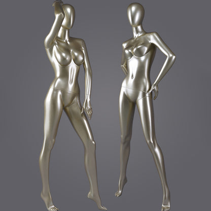 DE-LIANG Glossy Champagne Gold / Black Female Full Body Mannequin Set, Realistic Fiberglass Standing & Sitting Display Models for Clothing Stores, Window Fashion Display, Boutique Dress Form Props