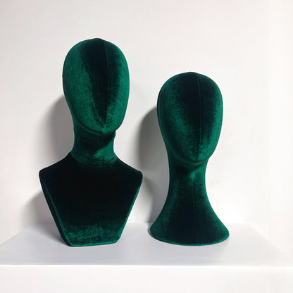 Luxurious Green Velvet Head Model, Fully Pinnable Cloth Head Mannequin, Head Hat Stand/Display, lace Head Wig Stand, Hat Rack w/ Fabric DLB38-VGR/DLB45-VGR/DLB50-VGR DE-LIANG