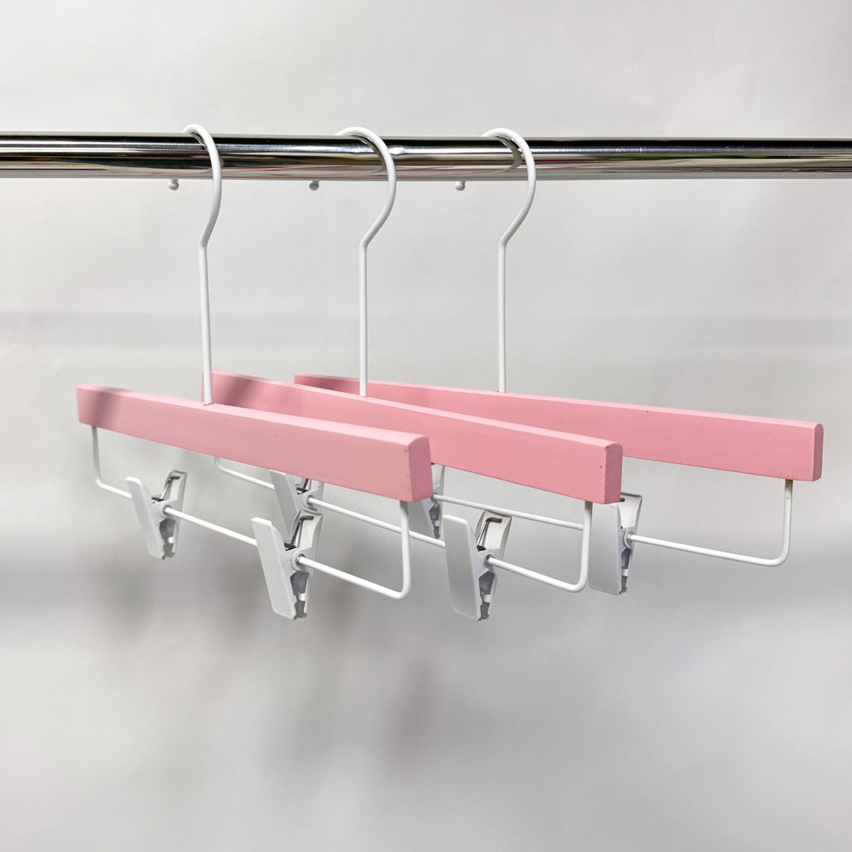 Matt Pink Wooden Hanger, Luxu Wedding Dress Bridal Shirt Coat Dress and Pant Trouser Bottom Clip Hanger With Long White Hook,50pcs per pack - De-Liang Dress Forms