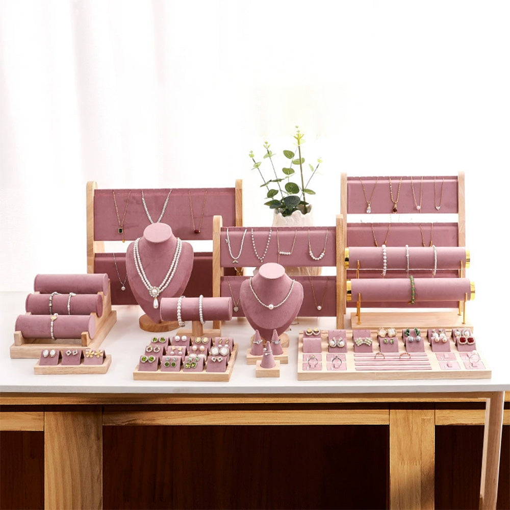 DE-LIANG Pink Velvet Jewelry Display Stand Set – Perfect for Jewelry Stores & Boutiques