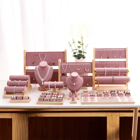 DE-LIANG Pink Velvet Jewelry Display Stand Set – Perfect for Jewelry Stores & Boutiques