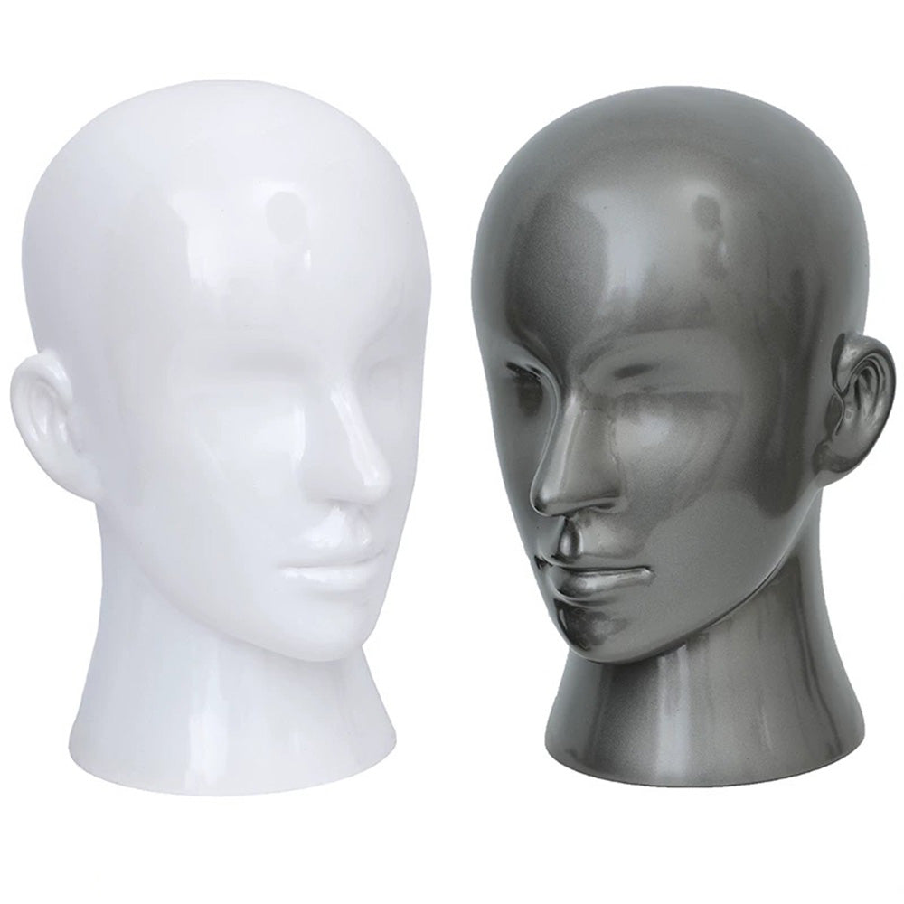 DE-LIANG Glossy Male Mannequin Head Display Stand | Manikin Dress Form | Durable Plastic Wig, Hat, and Accessory Holder for Retail & Home Use