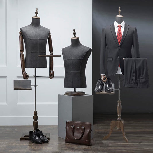 DE-LIANG Male Half Body Mannequin | Poseable Wood Arms Suit Display Dress Form