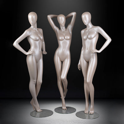 DE-LIANG Glossy Champagne Gold Female Full Body Mannequin Set, Realistic Fiberglass Standing & Sitting Display Models for Clothing Stores, Window Fashion Display, Boutique Dress Form Props