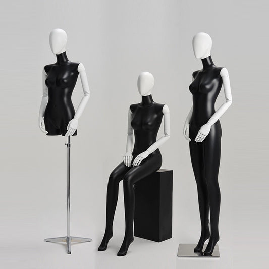Black Fiberglass Female Full Body Mannequin,Torso Mannequin,Woman stand Display Model Dummy Form Torso With White Wood Arms,Boutique Display