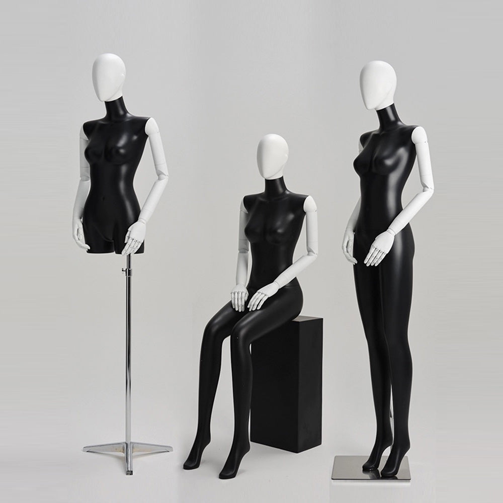 Black Fiberglass Female Full Body Mannequin,Torso Mannequin,Woman stand Display Model Dummy Form Torso With White Wood Arms,Boutique Display DE-LIANG