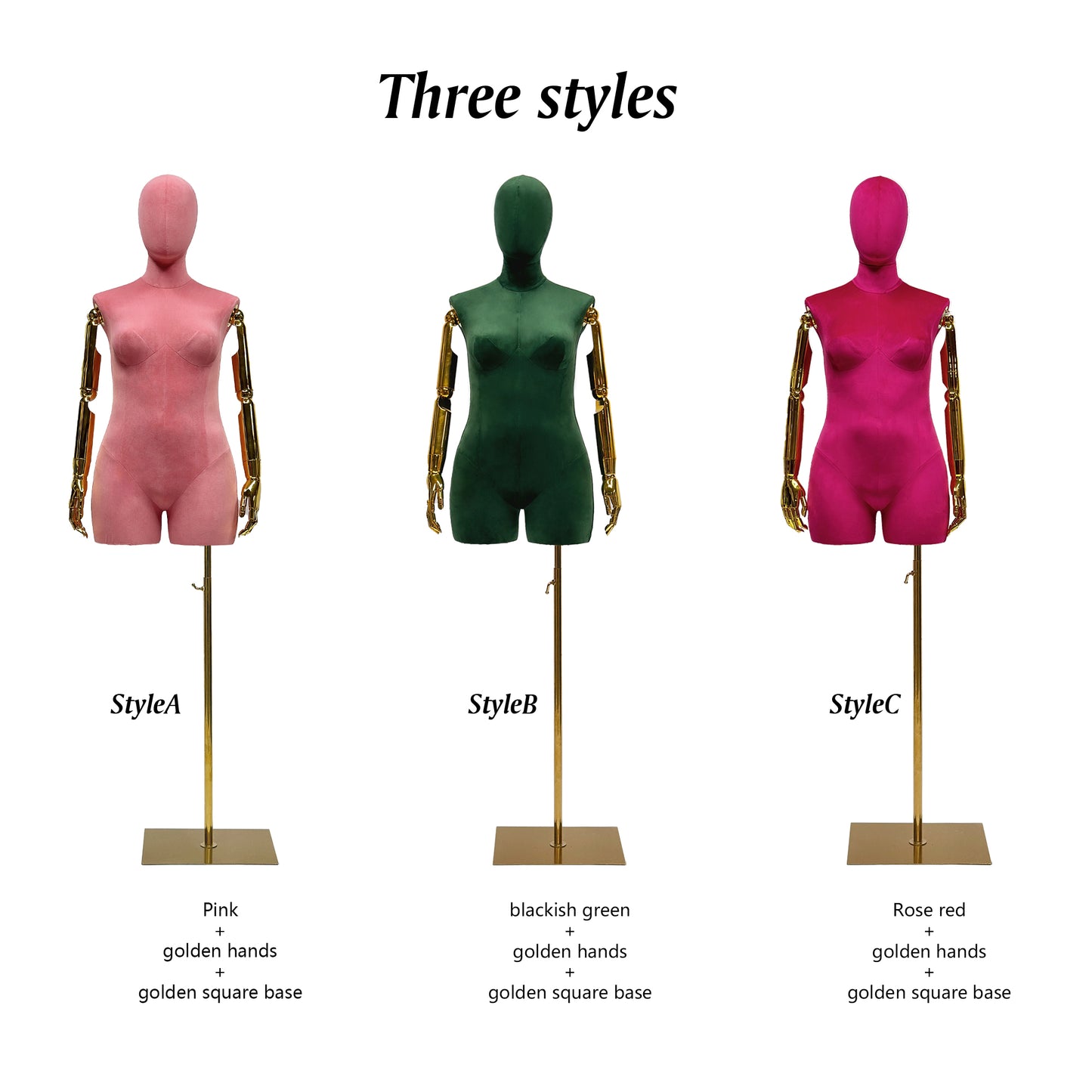 Luxury Female Plus Size Mannequin With Gold Arms,Pink Suede Dress Form Mannequin Torso Display,Plus Size Mannequin Torso Display Model