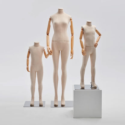 DE-LIANG Full Body mannequin,Velvet Fabric Female/Male/Child Display Model with Wooden Arms,Torso Dress Form for Dresses,Clothing,Dummy,Family Mannequins Set